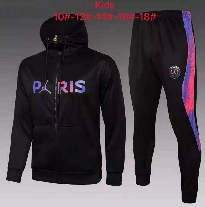 Kids PSG 2021/22 Black Training Suit (Hoodie Jacket+Trouser)